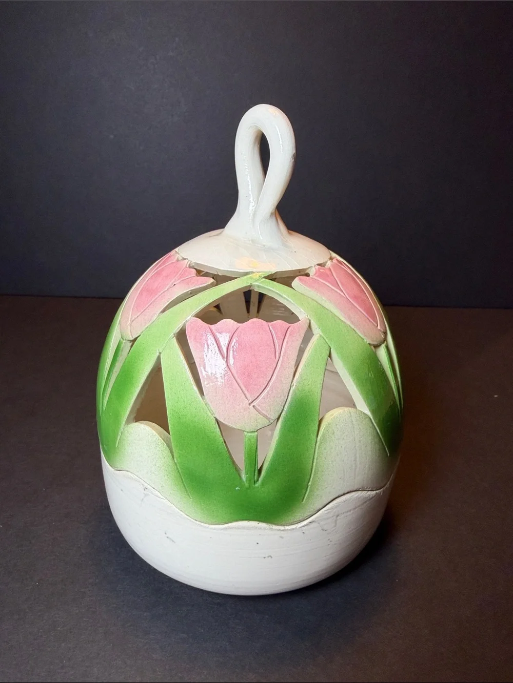 Vintage David W. Nelson Ceramic Tulip Cutout Luminary